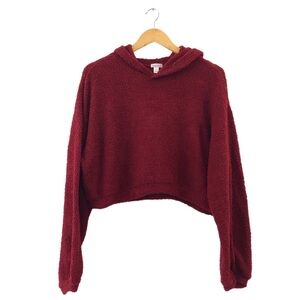 Flirtitude Active Deep Wine Red Cropped Hoodie Hooded Sweatshirt L